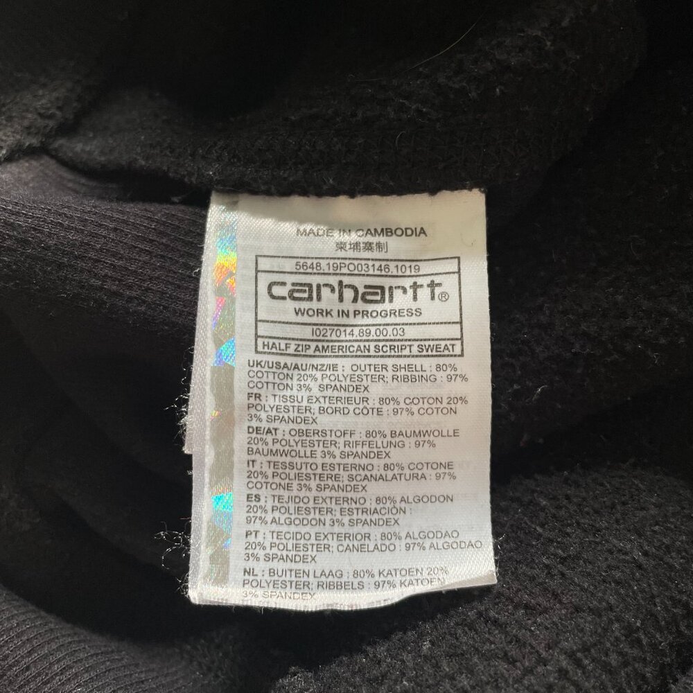 Carhartt WIP Mens Half Zip American Script Sweat Top Black - Excellent Condition - Picture 5 of 5